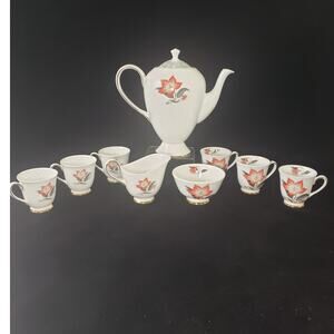 Vintage Tuscan Fine Bone China England Poinsettia Coffee Set Demitasse Excellent